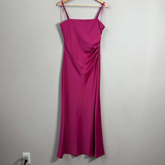 House of Harlow 1960 Satin Midi Slip Dress Women Medium Pink Slit Cocktail Party - Picture 4 of 14